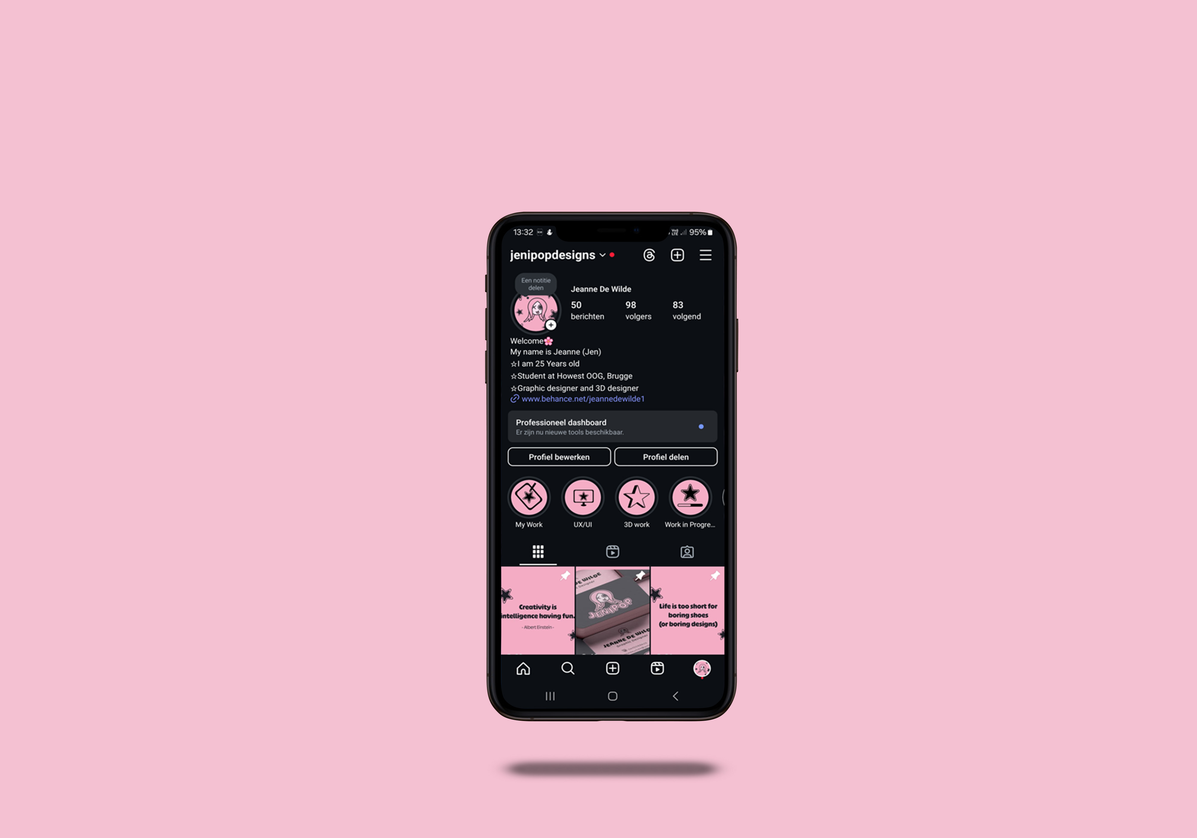 JeniPop Instagram social media mockup showing brand application